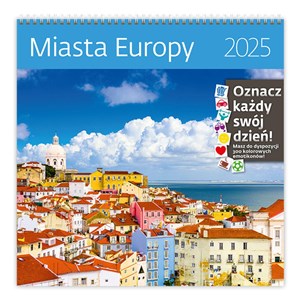 Kalendarz 2025 30x30 Miasta Europy miesięczny, na spirali, wiszący, z naklejkami