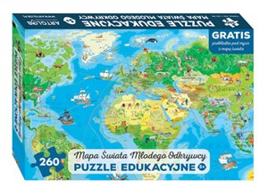 Mapa świata Młodego Odkrywcy Puzzle edukacyjne dla dzieci Wiek 5+. Gratis podkładka pod mysz z mapą świata