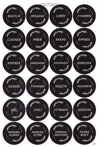 Etykiety na przyprawy czarne 40mm 168szt  - Księgarnia UK