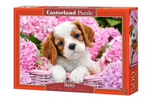 Puzzle Pup in Pink Flowers 500
